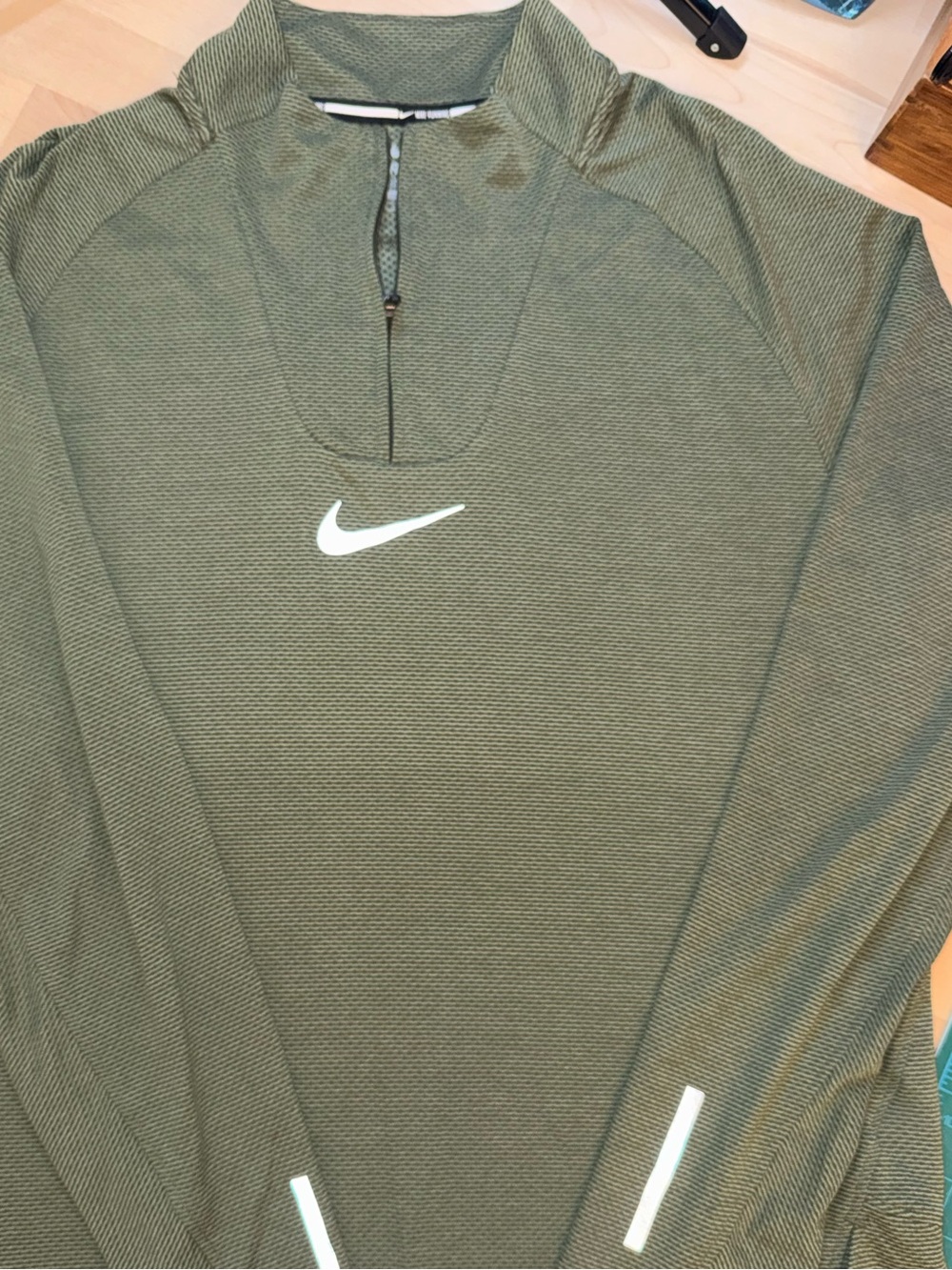 Nike Olive Green Quarter-Zip Dri-FIT Pullover with White Swoosh